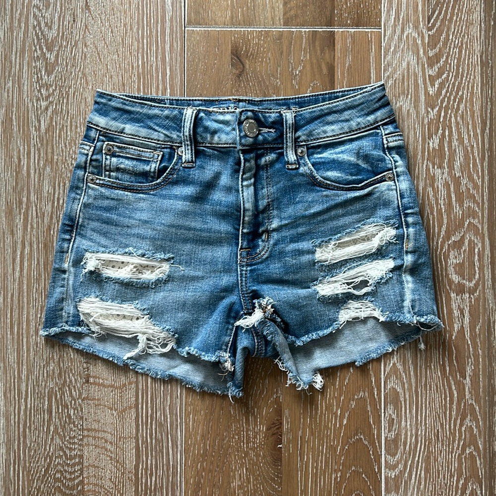 American Eagle Outfitters High Rise Shorty Jean Short with Rips
